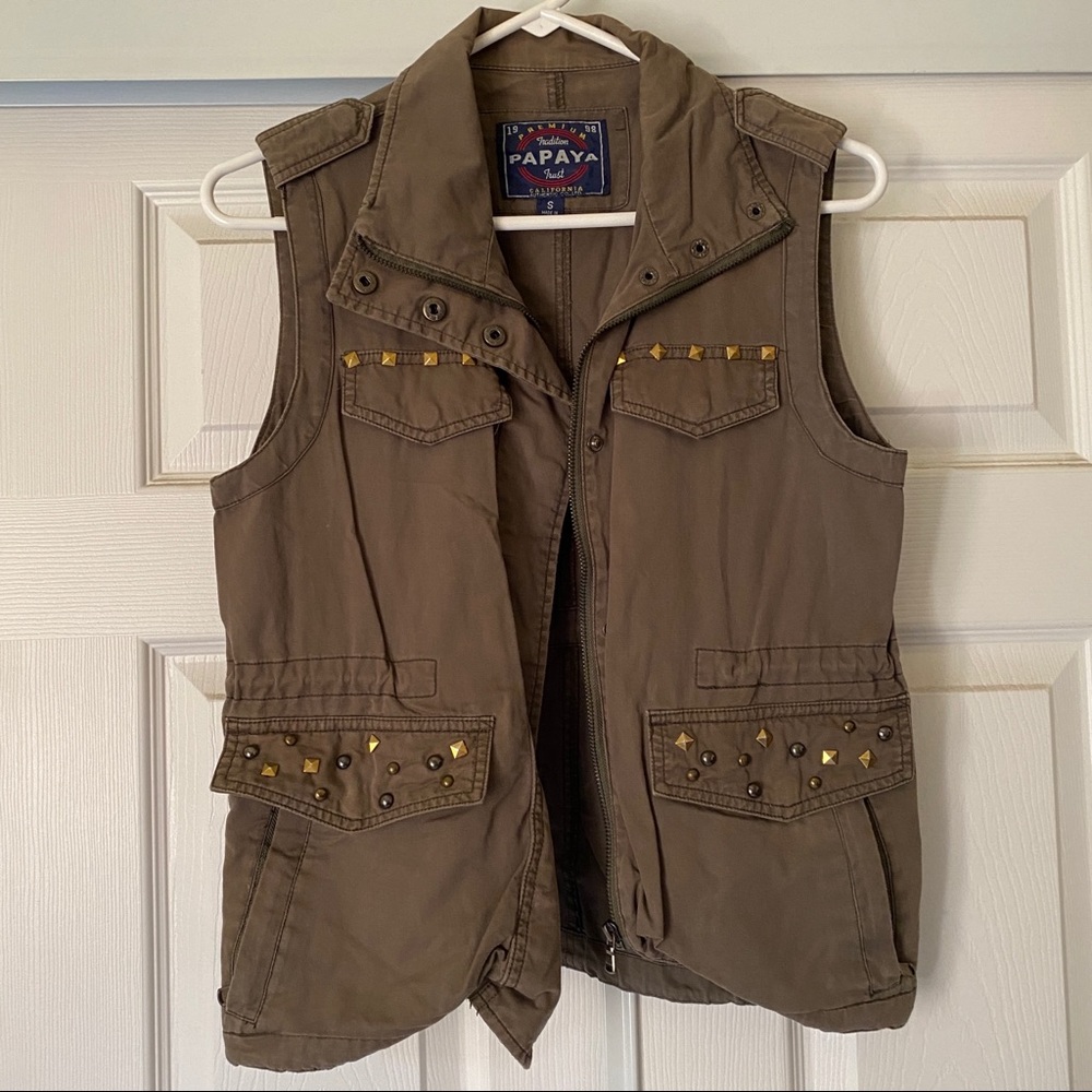 papaya small olive utility vest with studs
